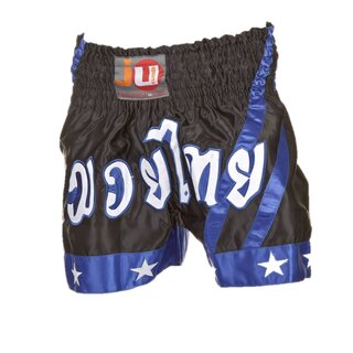 Thaibox Shorts Satin, black/blue | JU-SPORTS
