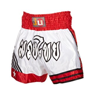 Thaibox Shorts Satin, white/red | JU-SPORTS